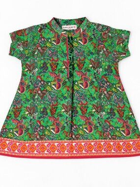 Khaadi Kids 2-3Y Green Floral Cotton Embroidered Hem Dress Kurta